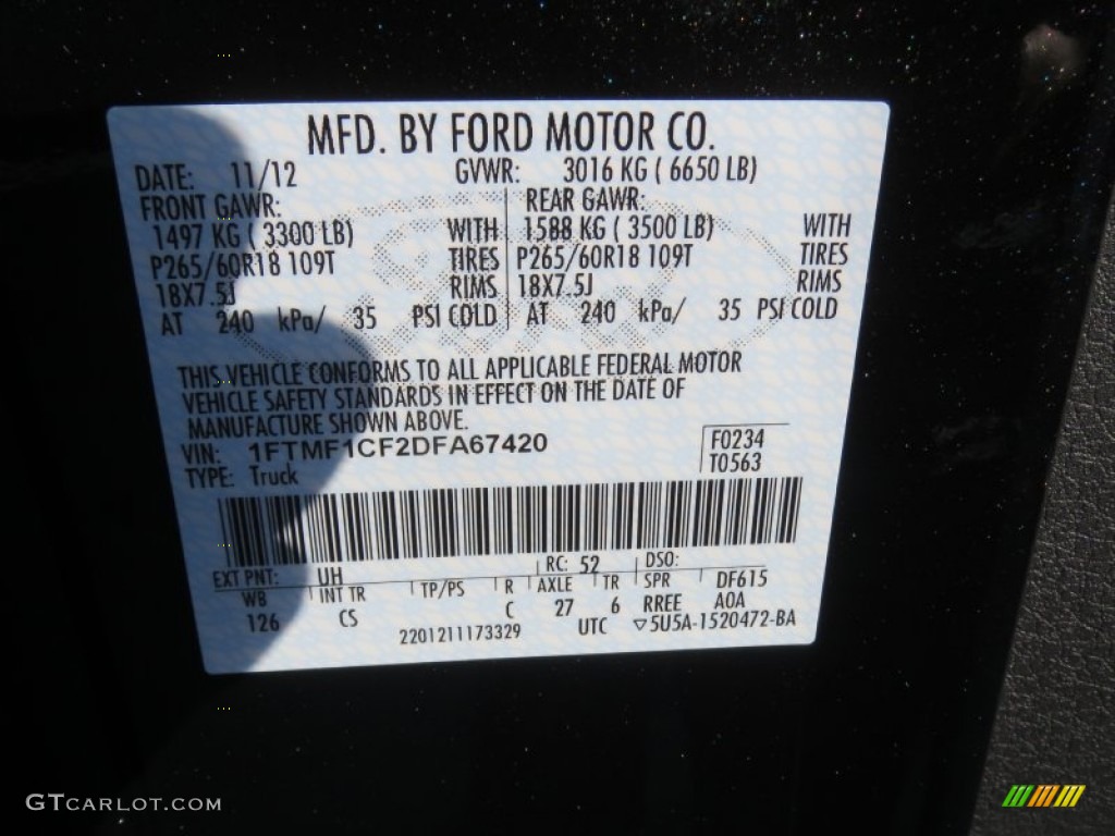 2013 F150 Color Code UH for Tuxedo Black Metallic Photo #74668262