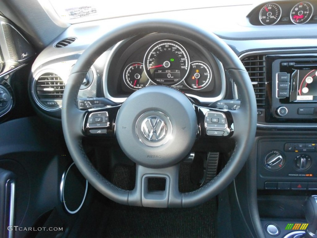 2013 Volkswagen Beetle Turbo Black/Blue Steering Wheel Photo #74675475