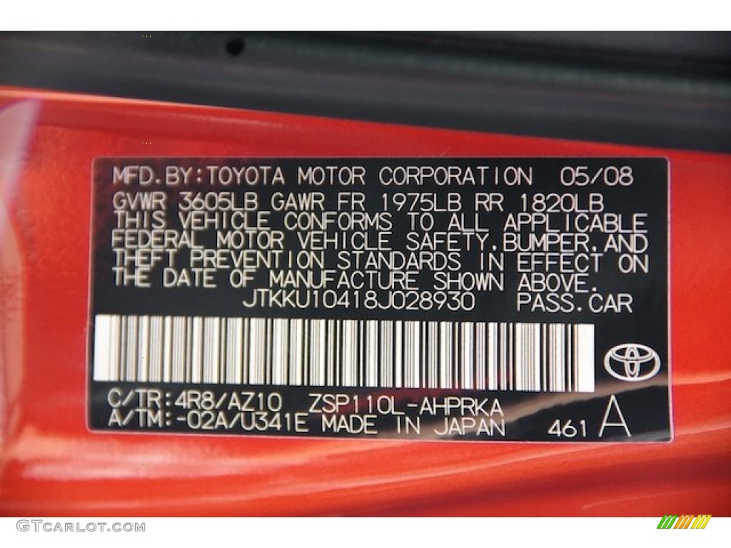 2008 Scion xD Release Series 1.0 Color Code Photos