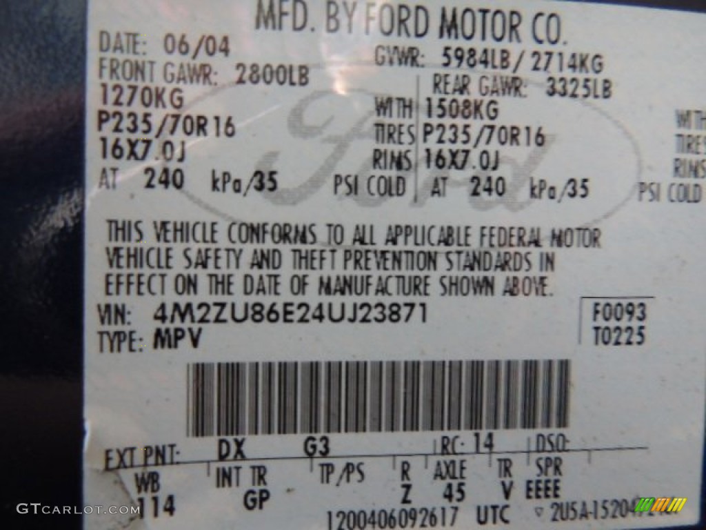 2004 Mountaineer Color Code DX for Dark Blue Pearl Metallic Photo #74703823