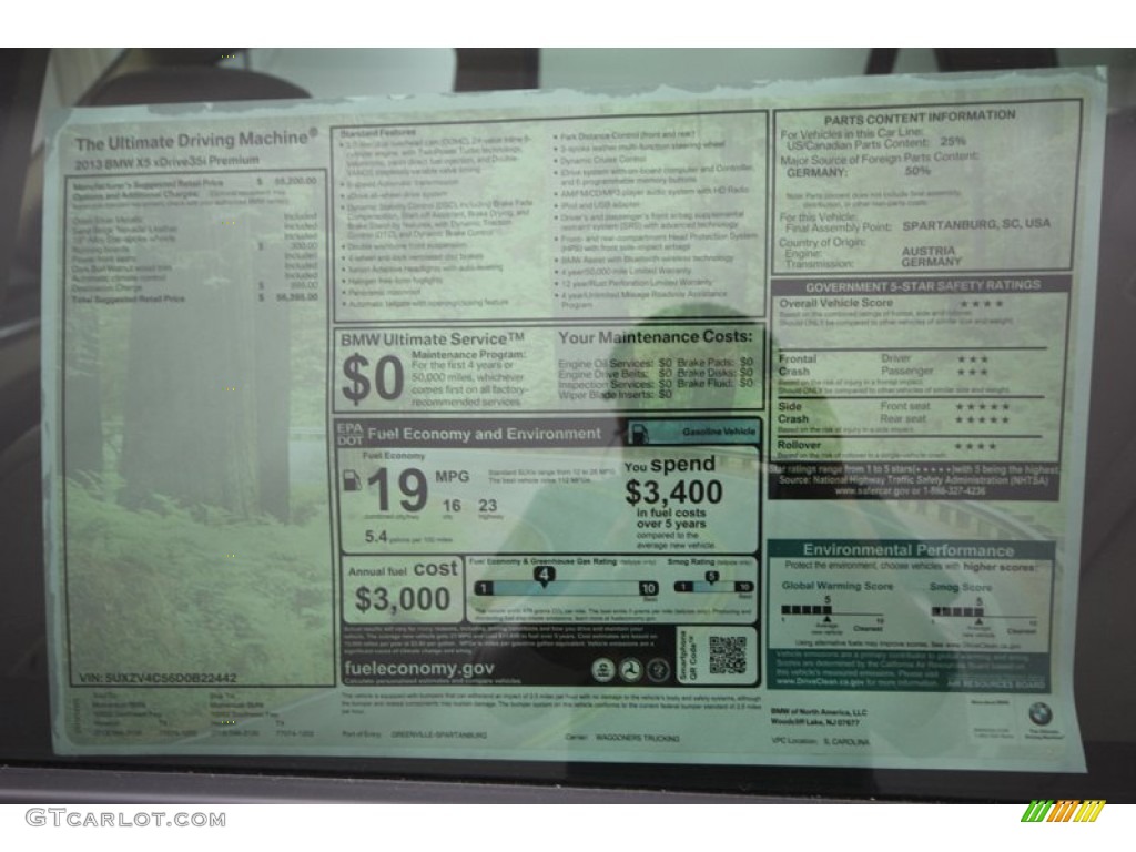 2013 BMW X5 xDrive 35i Premium Window Sticker Photo #74704106