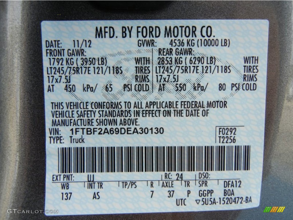 2013 Ford F250 Super Duty XL Regular Cab Color Code Photos