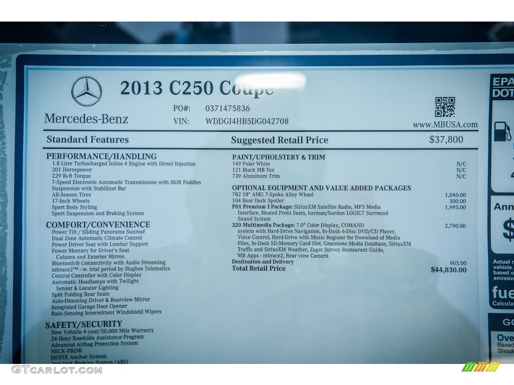 2013 Mercedes-Benz C 250 Coupe Window Sticker Photos