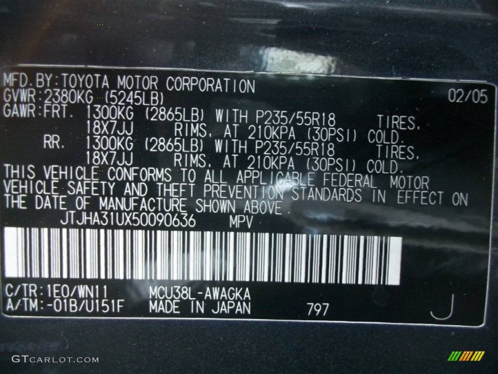 2005 Lexus RX 330 AWD Color Code Photos