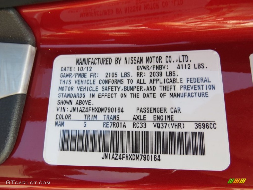 2013 370Z Color Code NAM for Magma Red Photo #74739049