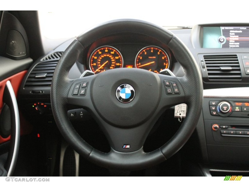 2011 BMW 1 Series 135i Coupe Coral Red Steering Wheel Photo #74741611
