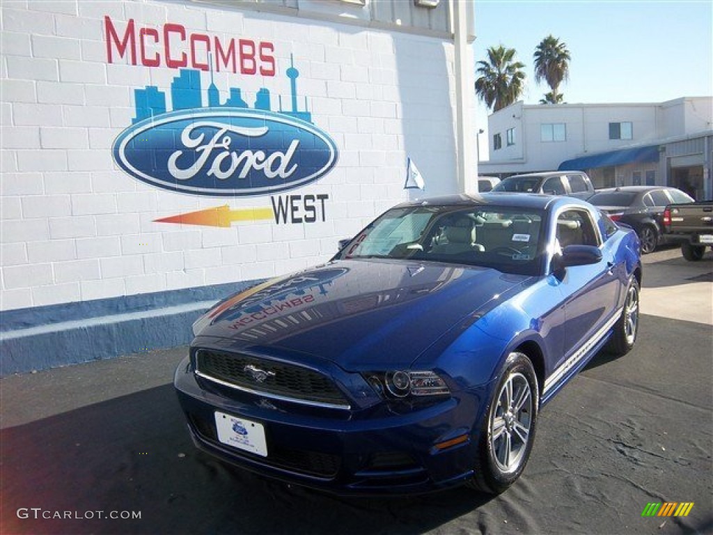 2013 Mustang V6 Premium Coupe - Deep Impact Blue Metallic / Stone photo #1