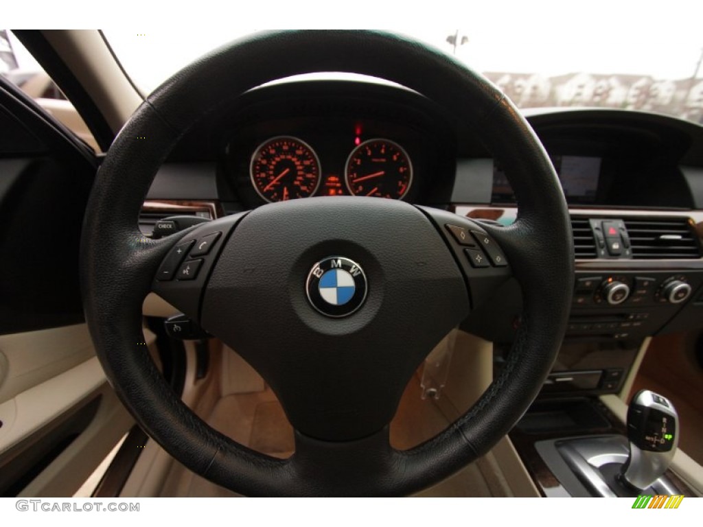 2008 BMW 5 Series 535xi Sedan Cream Beige Dakota Leather Steering Wheel Photo #74744809