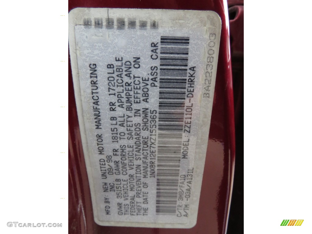 1999 Corolla CE - Venetian Red Pearl / Pebble Beige photo #7