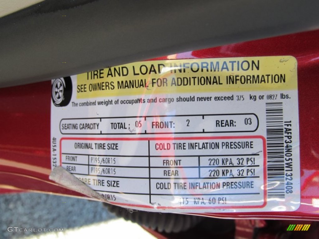 2005 Ford Focus ZX4 S Sedan Info Tag Photos