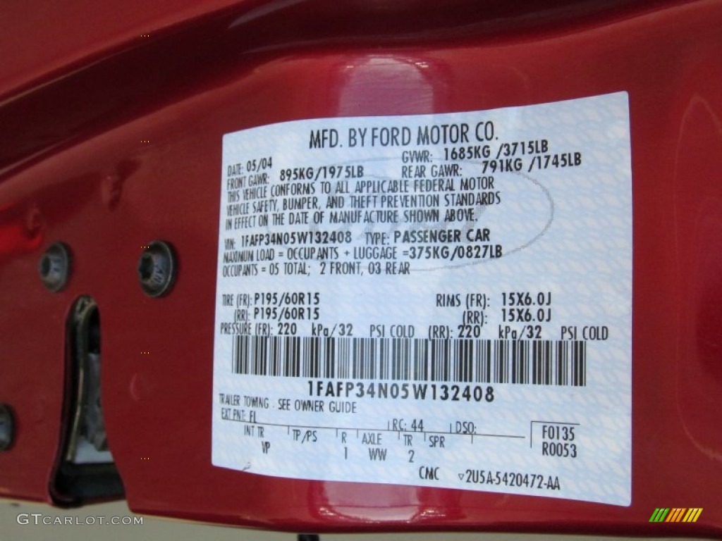 2005 Focus Color Code FL for Sangria Red Metallic Photo #74773782
