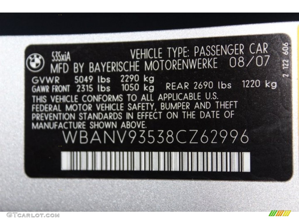 2008 BMW 5 Series 535xi Sedan Info Tag Photo #74776616