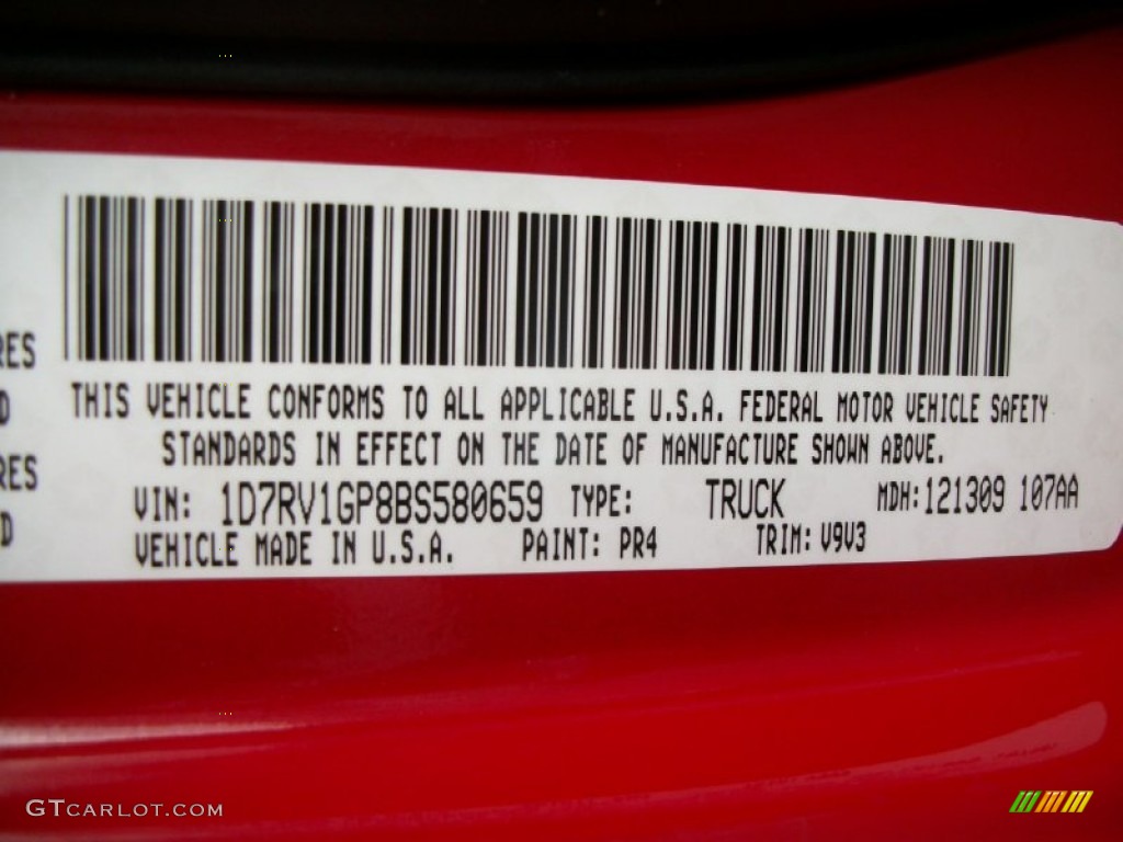 2011 Ram 1500 Color Code PR4 for Flame Red Photo #74782474