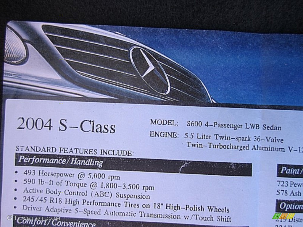 2004 Mercedes-Benz S 600 Sedan Window Sticker Photos