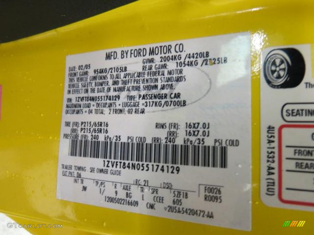2005 Mustang Color Code D6 for Screaming Yellow Photo #74784904