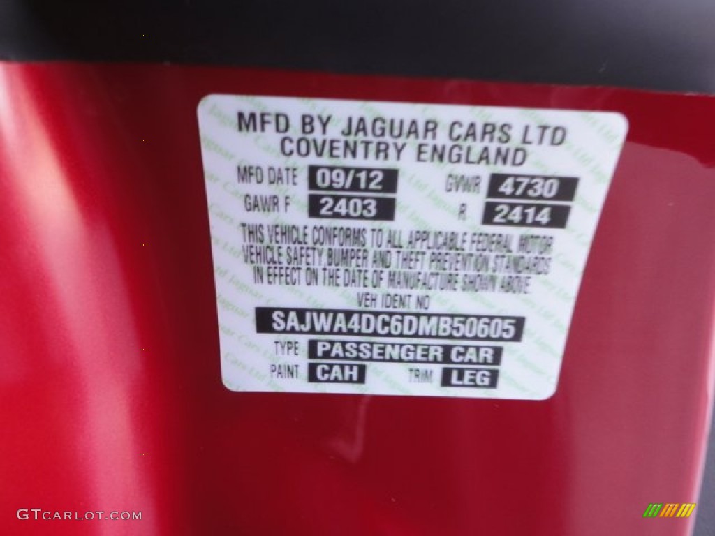 2013 XK Color Code CAH for Italian Racing Red Metallic Photo #74787728