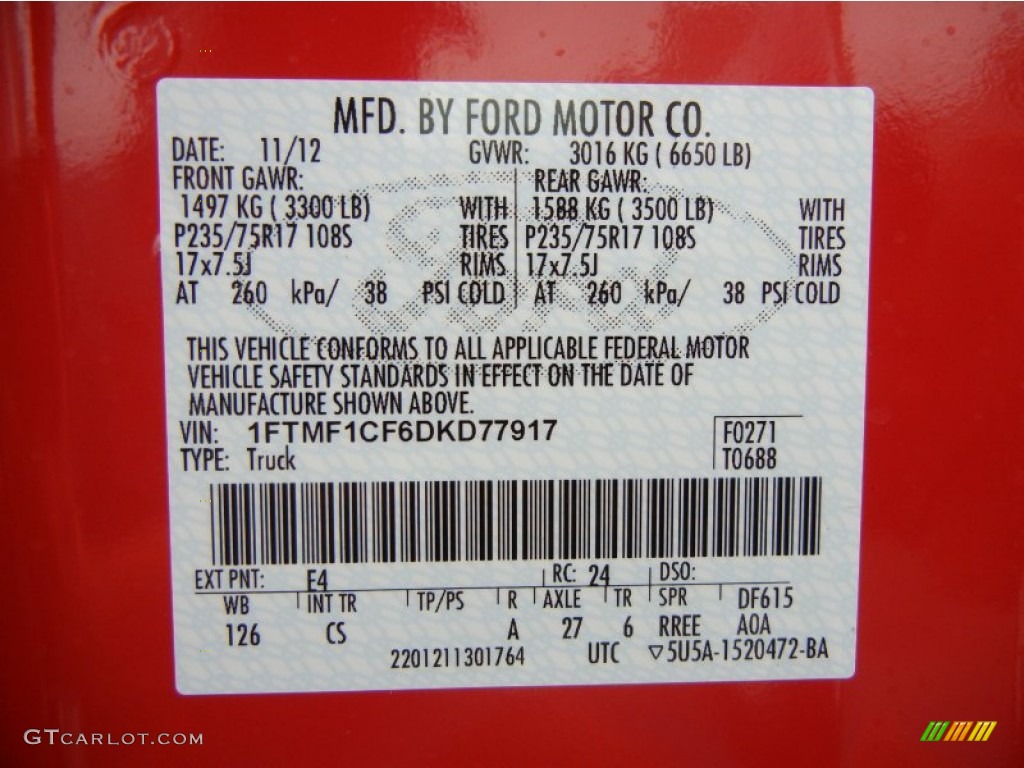 2013 F150 Color Code E4 for Vermillion Red Photo #74793242