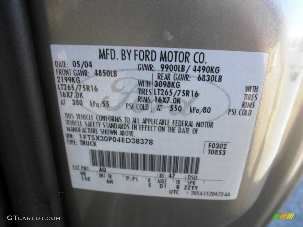 2004 Ford F350 Super Duty XLT SuperCab Color Code Photos