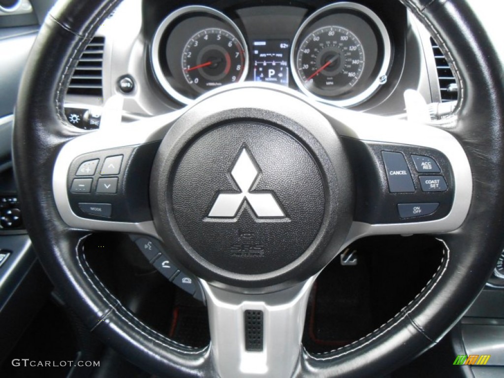 2010 Mitsubishi Lancer Sportback RALLIART AWD Black Steering Wheel Photo #74800051