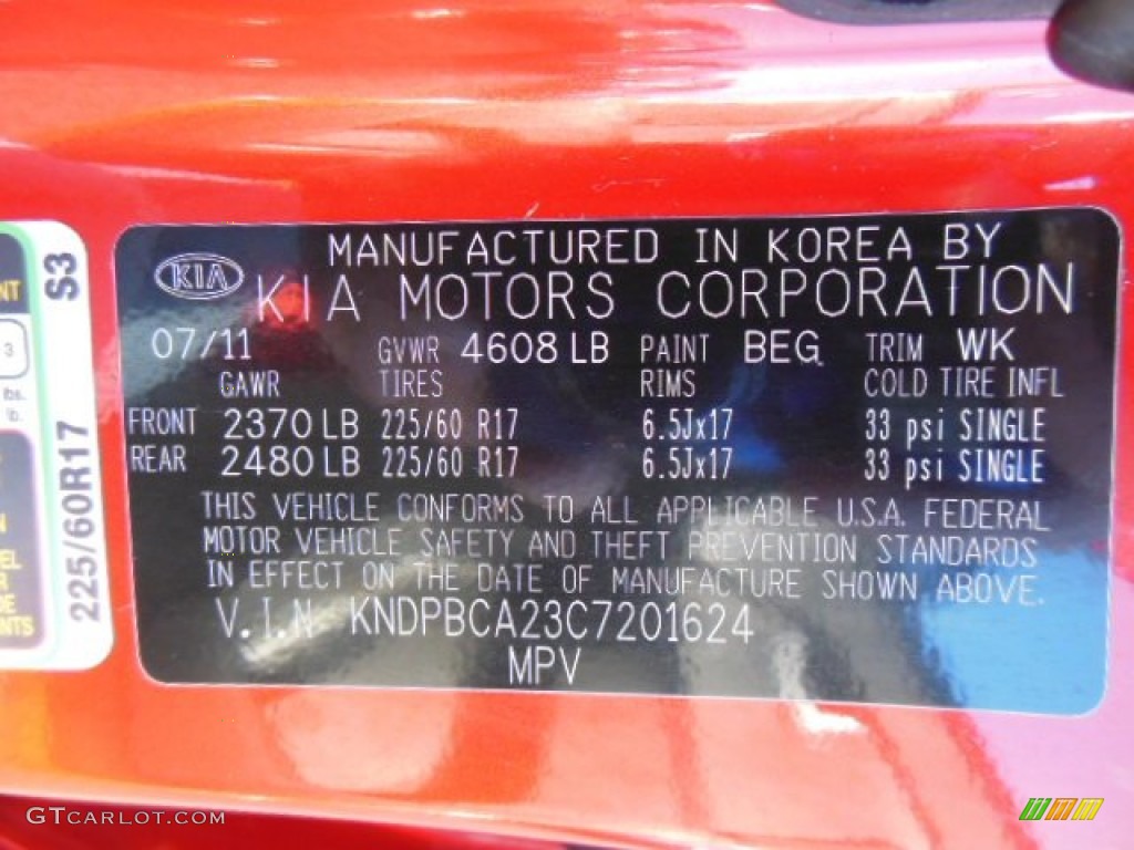 2012 Kia Sportage LX AWD Color Code Photos