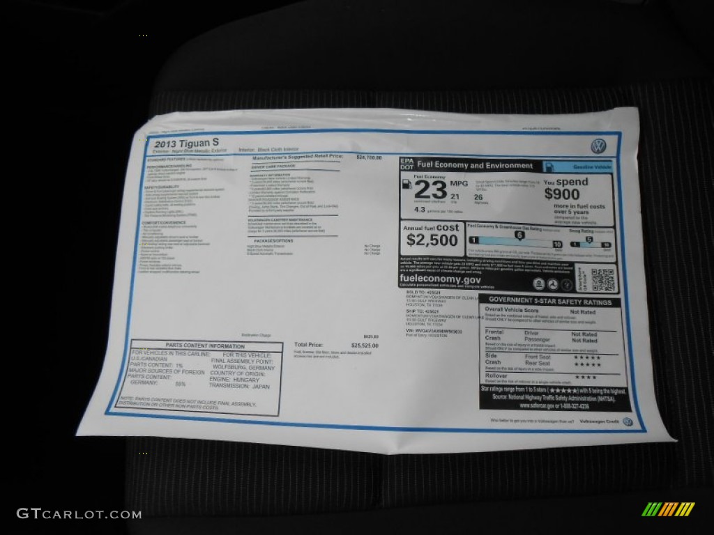 2013 Volkswagen Tiguan S Window Sticker Photo #74801732