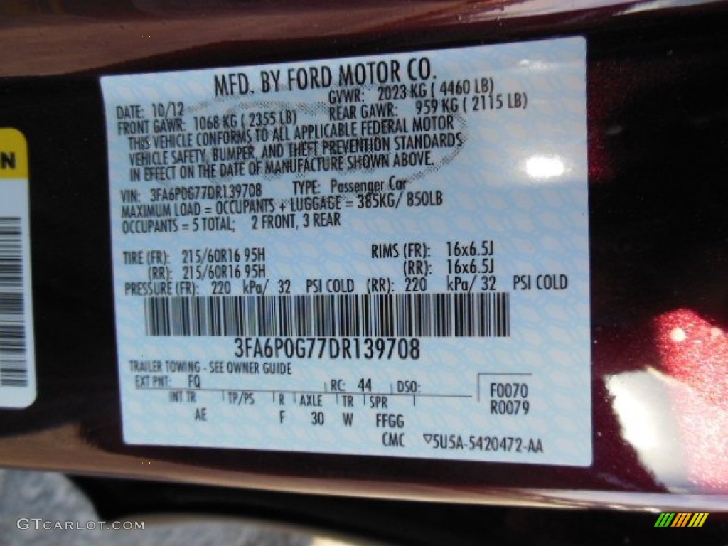 2013 Fusion S - Bordeaux Reserve Red Metallic / Earth Gray photo #20