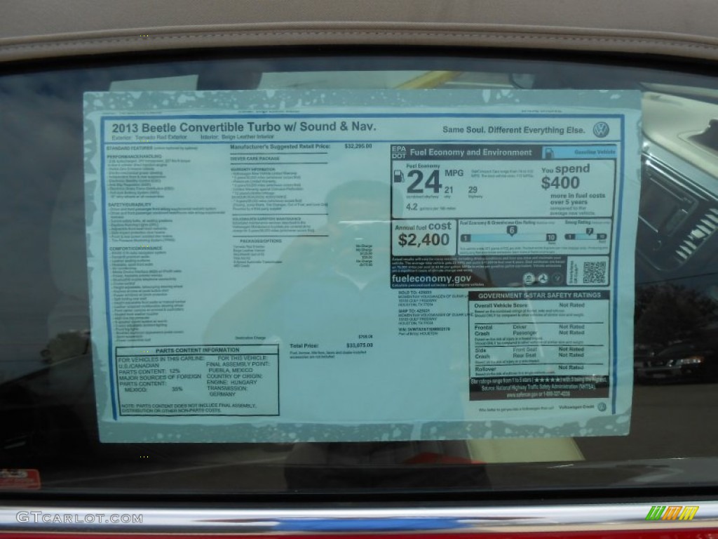 2013 Volkswagen Beetle Turbo Convertible Window Sticker Photo #74804726