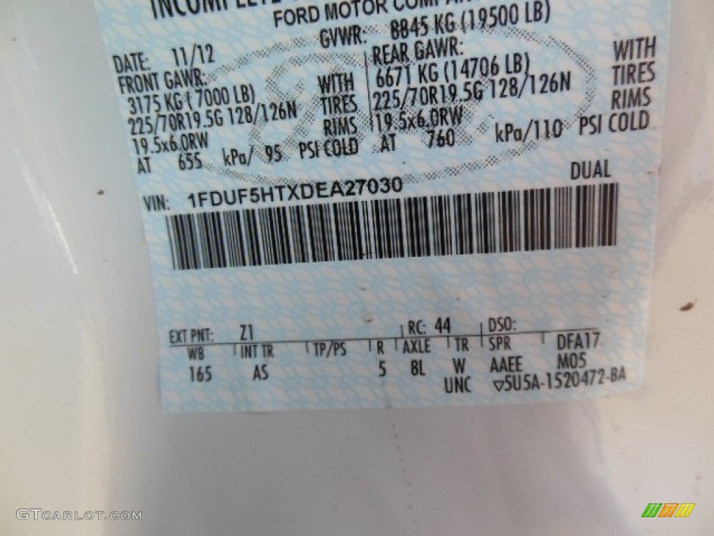2013 F550 Super Duty Color Code Z1 for Oxford White Photo #74805299