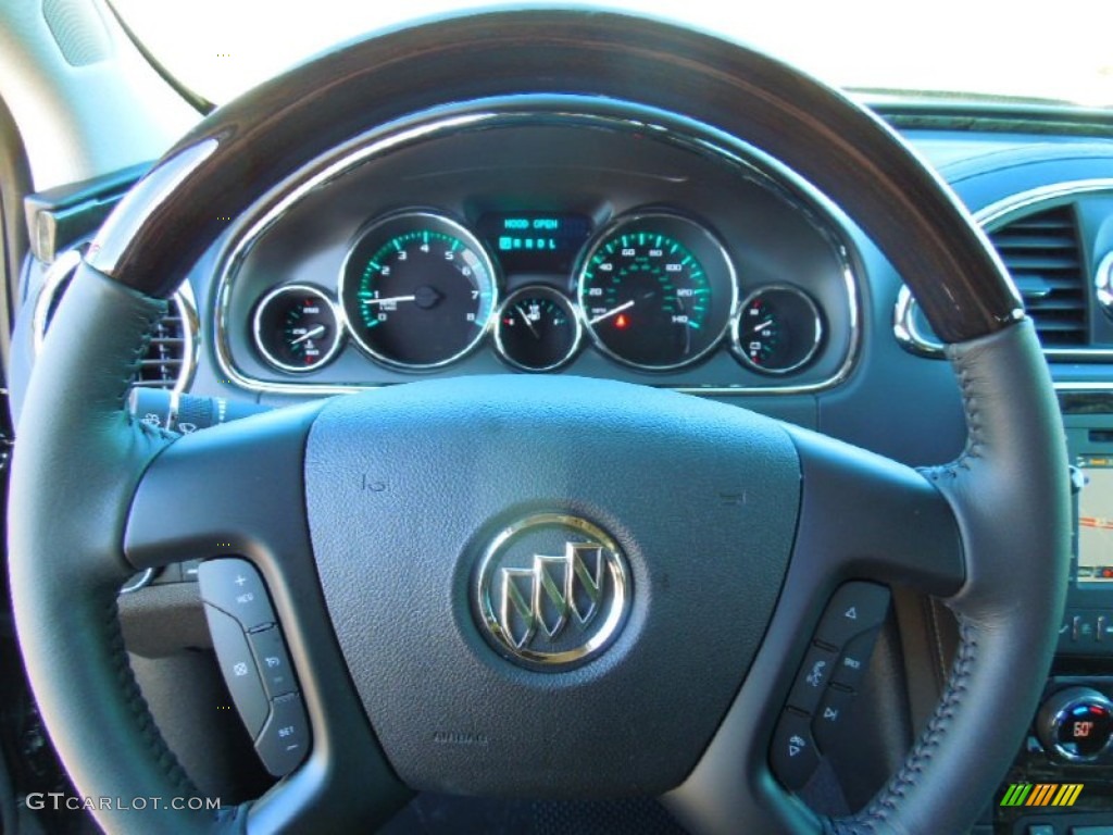 2013 Buick Enclave Leather Ebony Leather Steering Wheel Photo #74815727