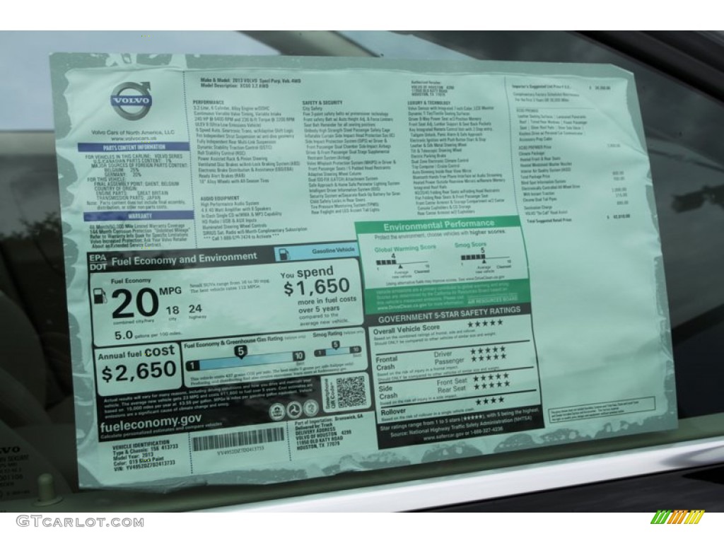 2013 Volvo XC60 3.2 AWD Window Sticker Photo #74816027