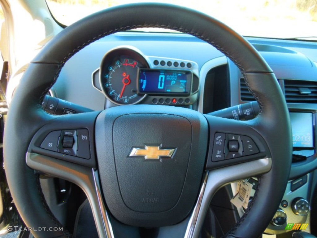 2013 Chevrolet Sonic LTZ Sedan Jet Black/Dark Titanium Steering Wheel Photo #74817545