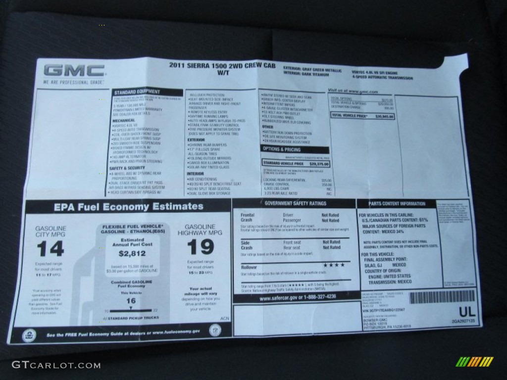 2011 GMC Sierra 1500 Crew Cab Window Sticker Photos