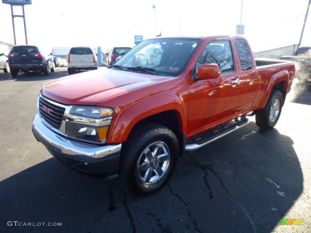 2012 Canyon SLE Extended Cab 4x4 - Red Orange Metallic / Ebony photo #3