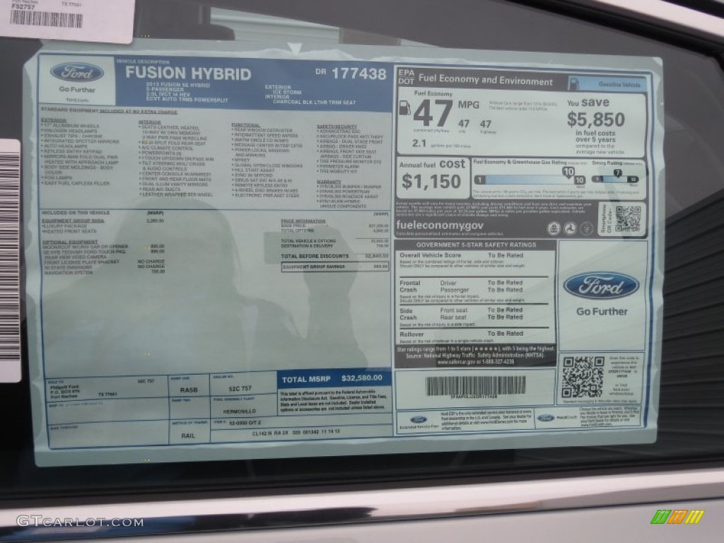 2013 Ford Fusion Hybrid SE Window Sticker Photos