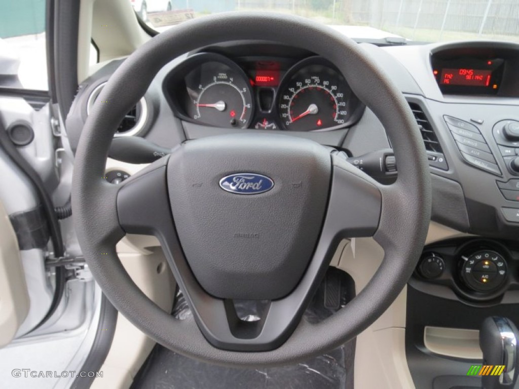 2013 Ford Fiesta S Hatchback Charcoal Black/Light Stone Steering Wheel Photo #74839567