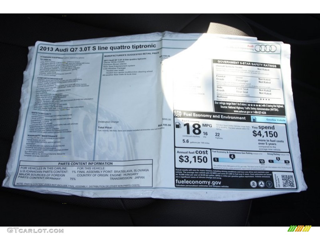 2013 Audi Q7 3.0 S Line quattro Window Sticker Photo #74839784