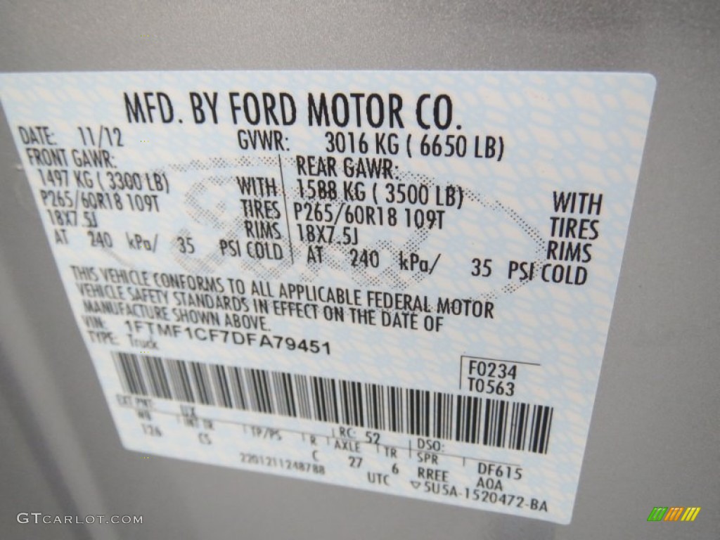 2013 F150 Color Code UX for Ingot Silver Metallic Photo #74841972