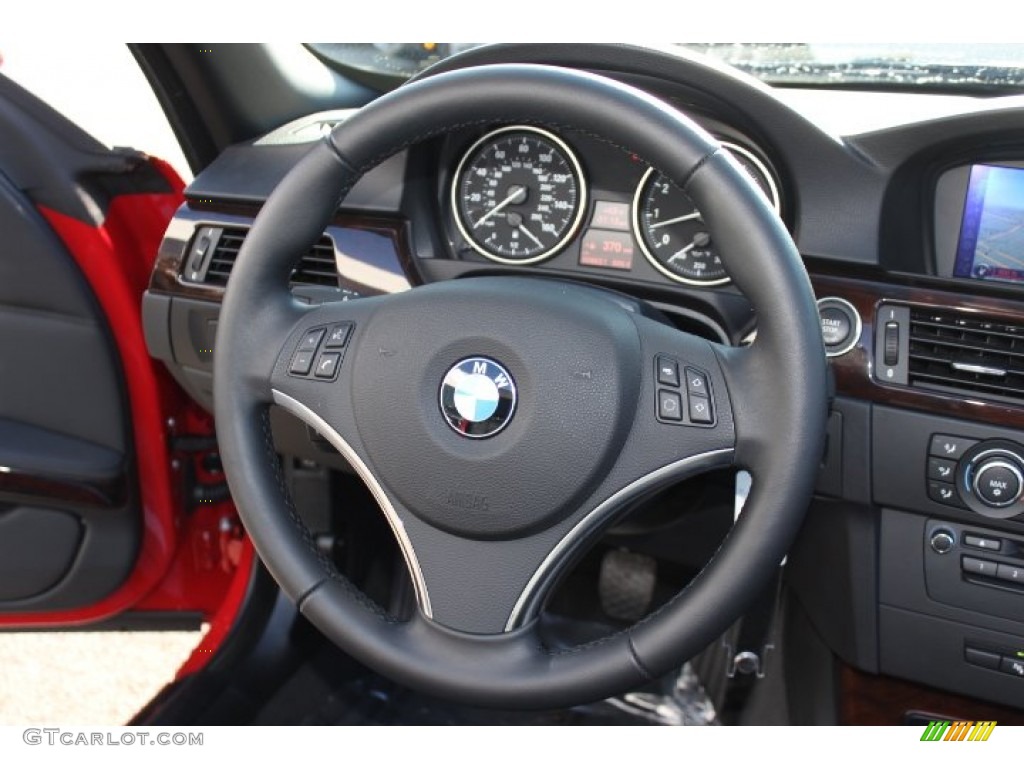 2012 BMW 3 Series 328i Convertible Black Steering Wheel Photo #74842523