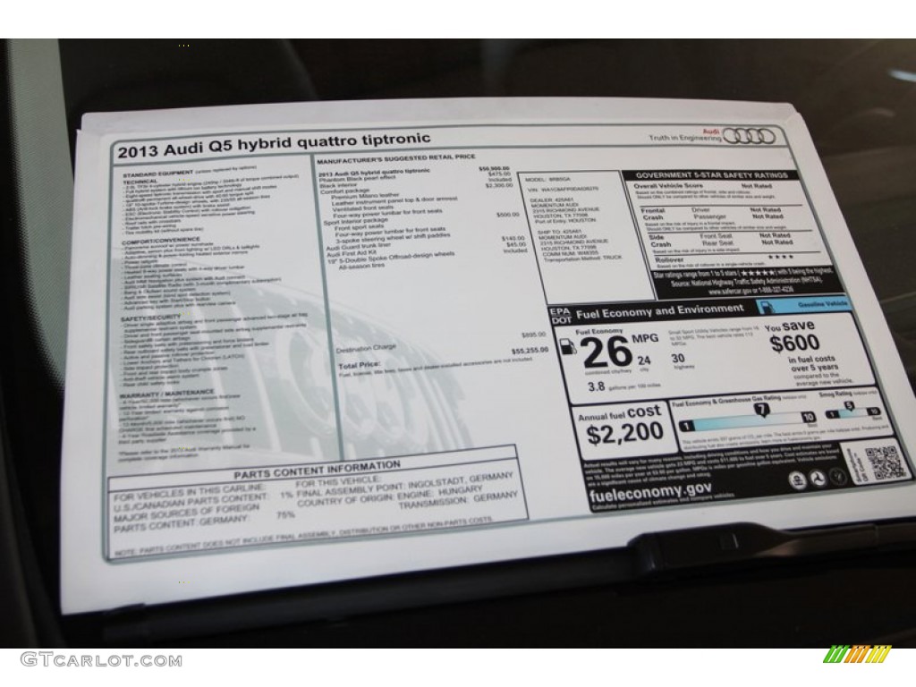 2013 Audi Q5 2.0 TFSI hybrid quattro Window Sticker Photo #74842629