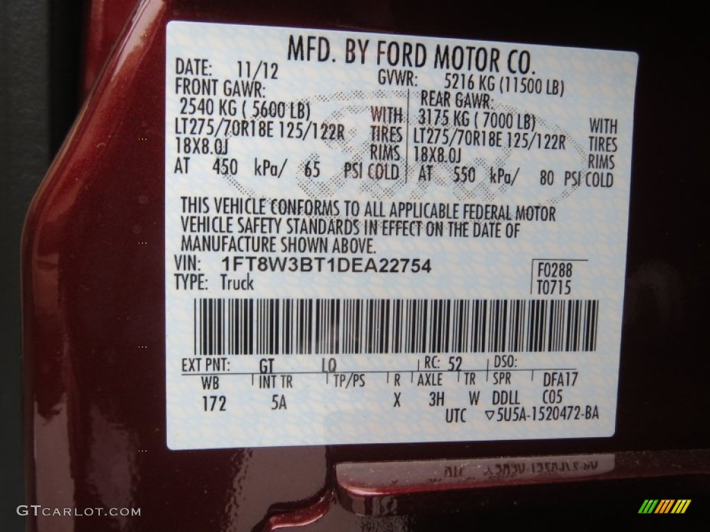 2013 F350 Super Duty Color Code GT for Autumn Red Metallic Photo #74843310