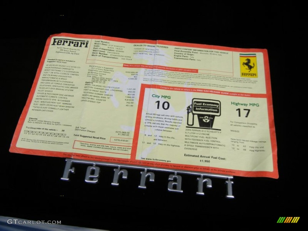 2005 Ferrari 612 Scaglietti F1A Window Sticker Photo #74854172