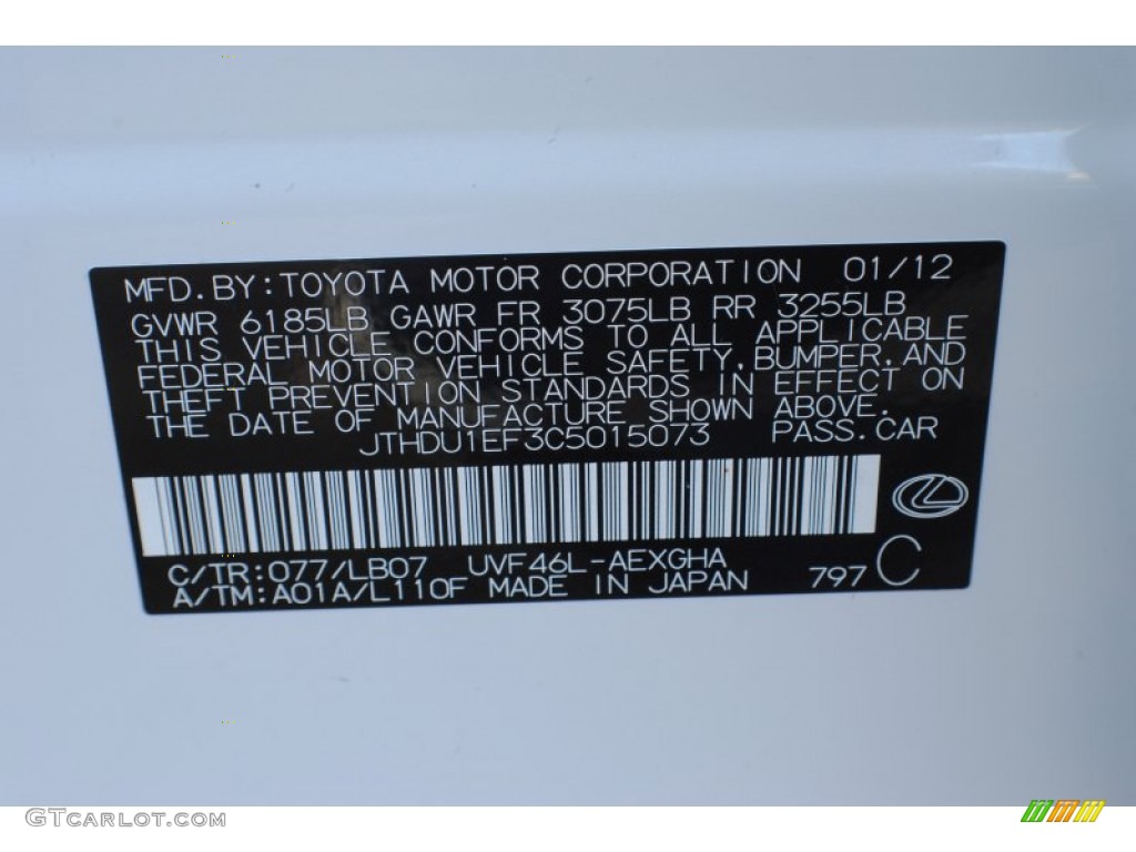 2012 LS Color Code 077 for Starfire White Pearl Photo #74863975