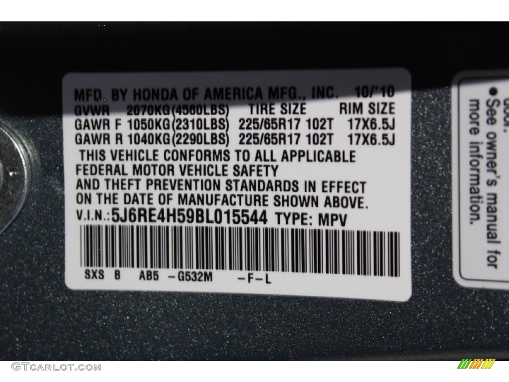 2011 Honda CR-V EX 4WD Color Code Photos