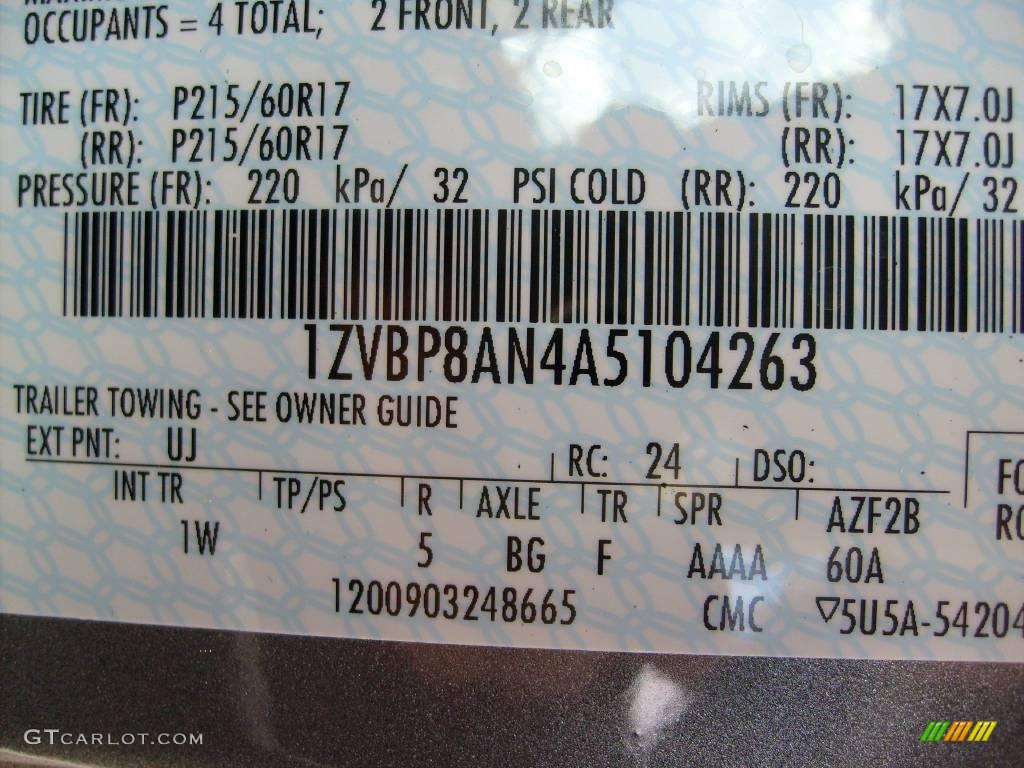 2010 Mustang Color Code UJ for Sterling Grey Metallic Photo #7486797