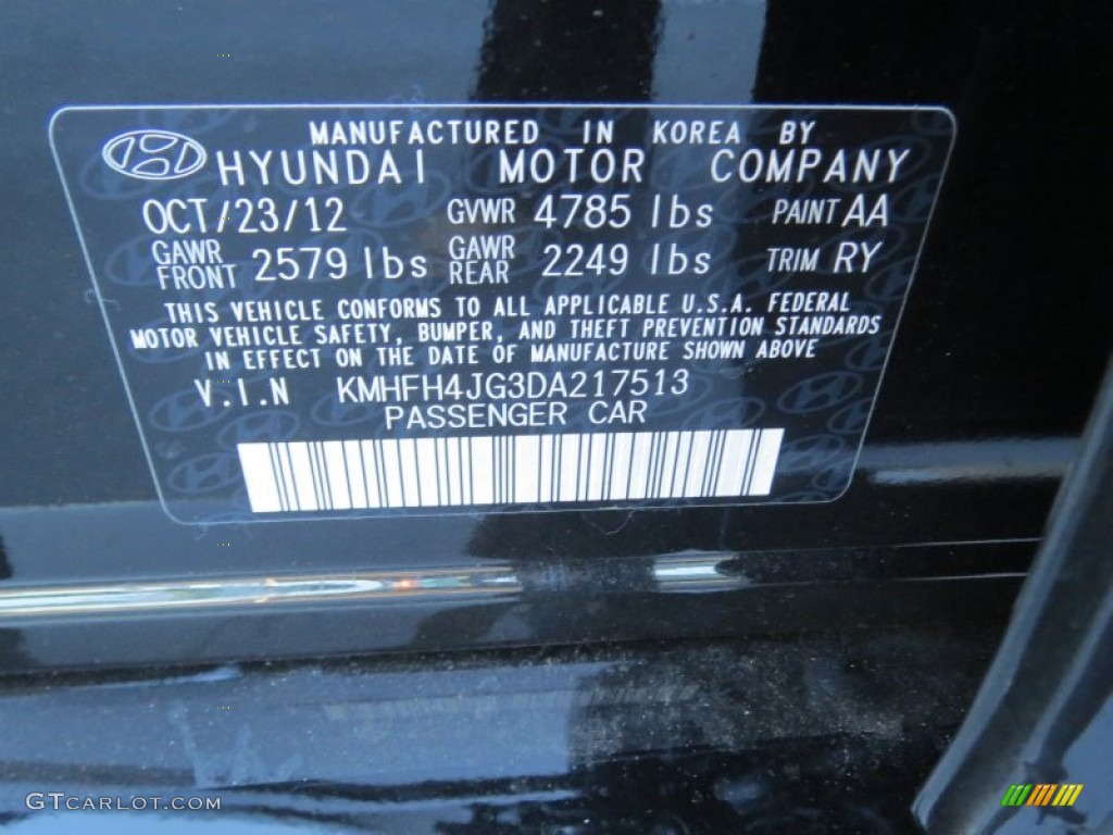 2013 Azera Color Code AA for Black Onyx Pearl Photo #74880672