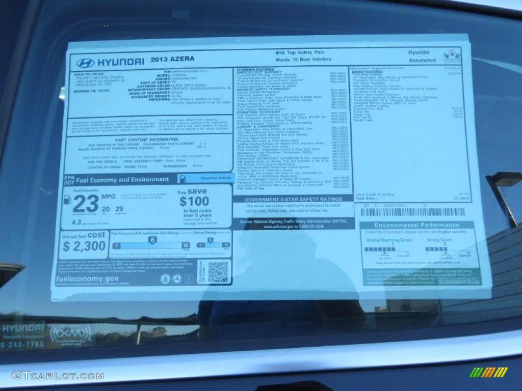 2013 Hyundai Azera Standard Azera Model Window Sticker Photo #74880696