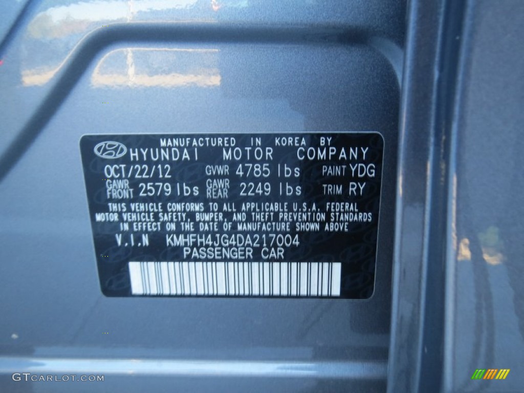 2013 Azera Color Code YDG for Smoke Gray Metallic Photo #74882173