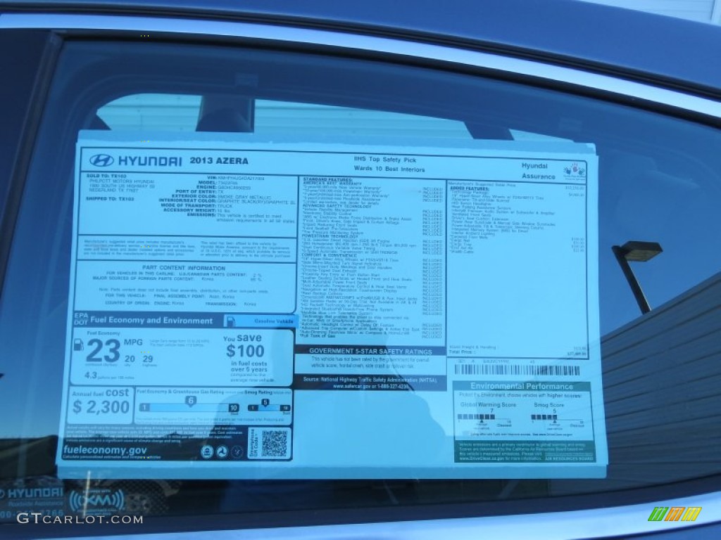 2013 Hyundai Azera Standard Azera Model Window Sticker Photo #74882193