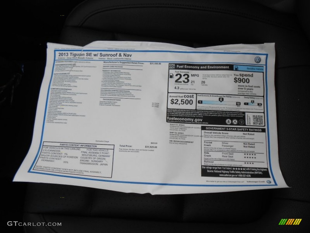2013 Volkswagen Tiguan SE Window Sticker Photo #74882295