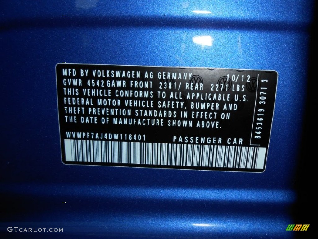 2013 Volkswagen Golf R 4 Door 4Motion Info Tag Photo #74883420